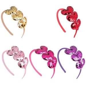 Girls Sequin Heart Headbands Hair Accessories 5 Pack Red, Pink, Purple, Gold